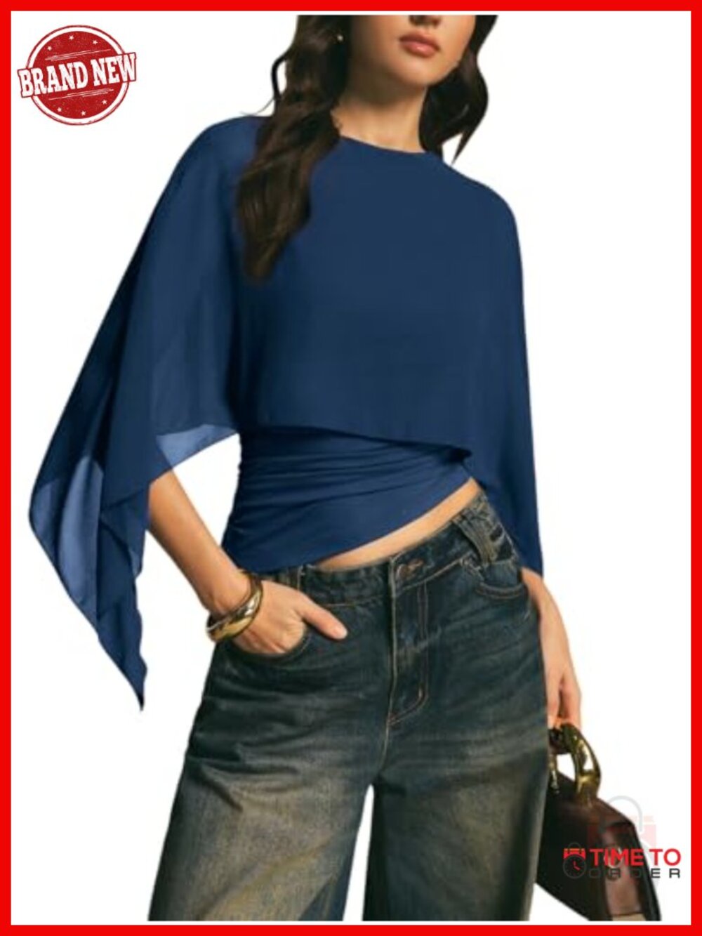 Asymmetrical Sheer Chiffon Blouse 2-in-1 Tank Top Dressy Casual Layered - Picture 1 of 6